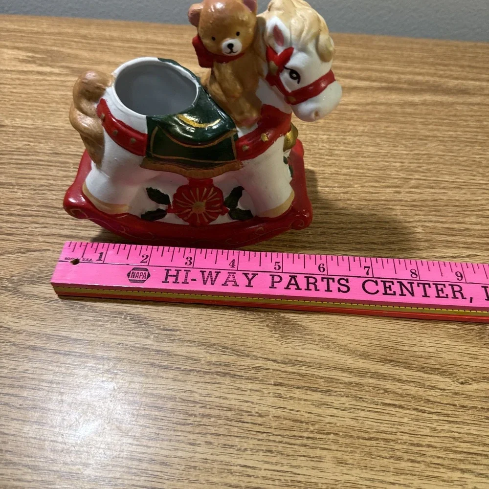 Rocking Horse Bear Rider Planter‎ 1992 Poinsettia Vintage Christmas I'll